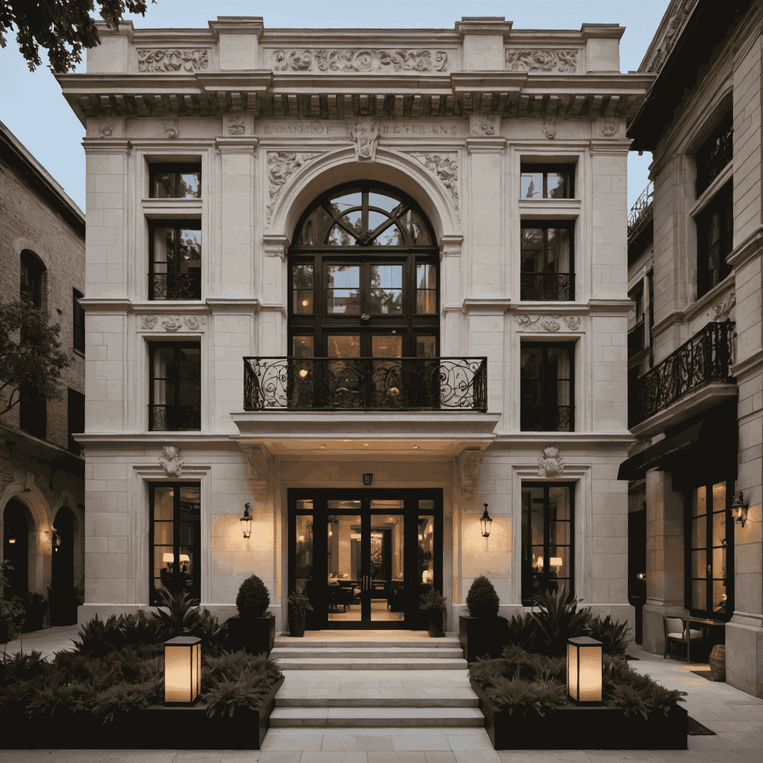 Collection of unique boutique hotel facades and interiors, showcasing distinctive architecture, artisanal decor, and intimate settings