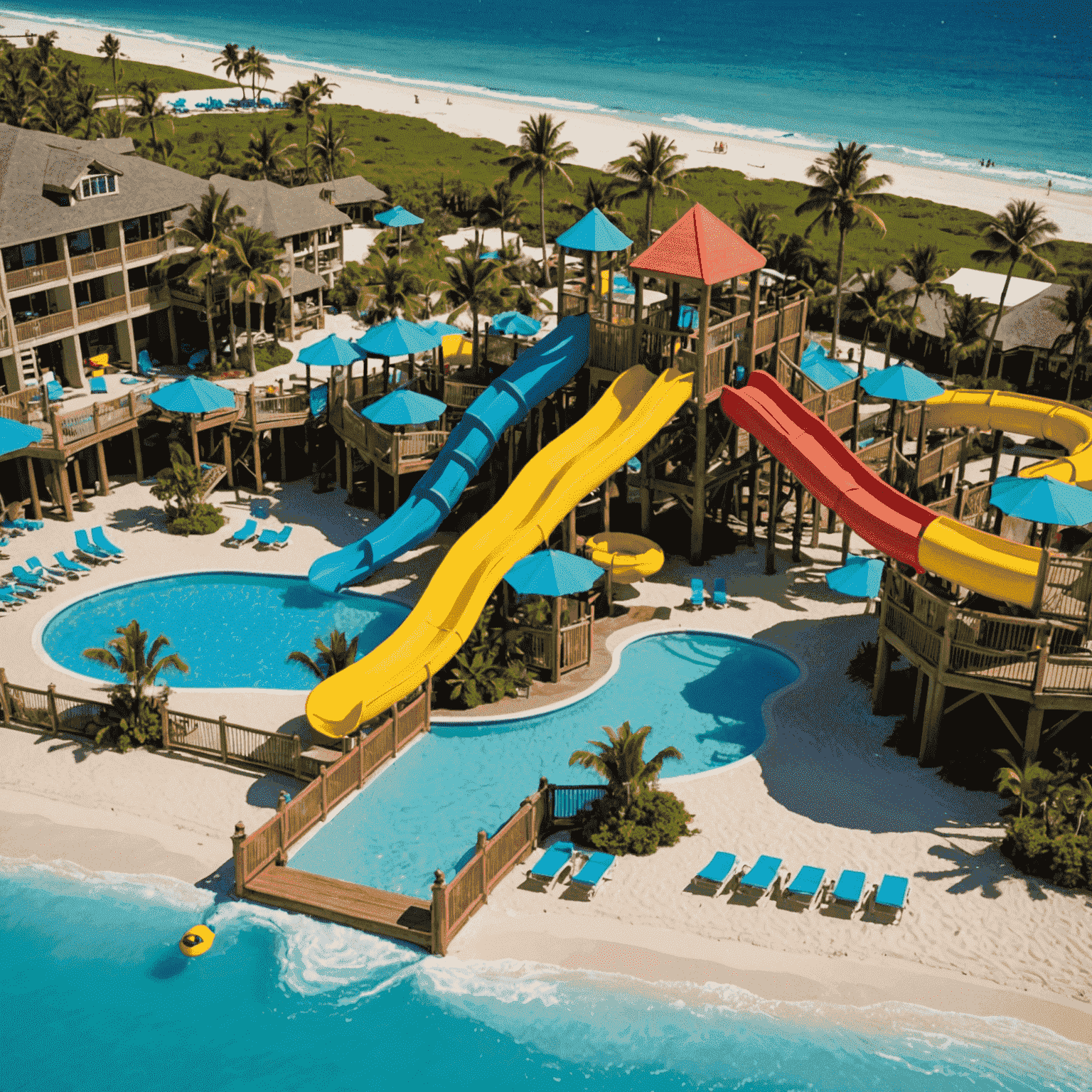 A stunning beachfront resort with multiple pools, water slides, and family-friendly beach activities